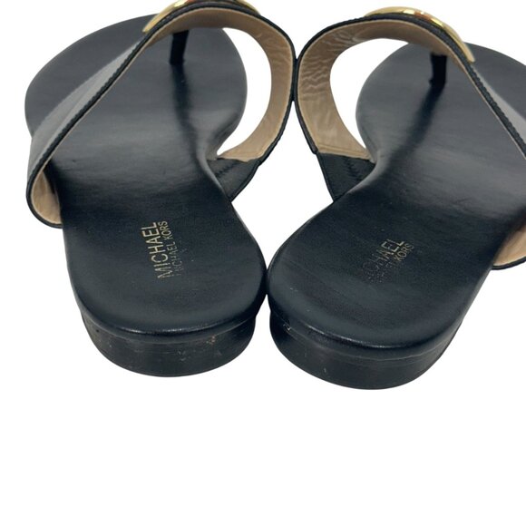 Michael Kors Women Black Leather Thong Sandals W/ Gold Logo Size 9.5M - Picture 5 of 11